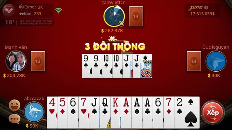 Bài tiến lên miền Nam đổi thưởng có tối đa 4 thành viên tham gia